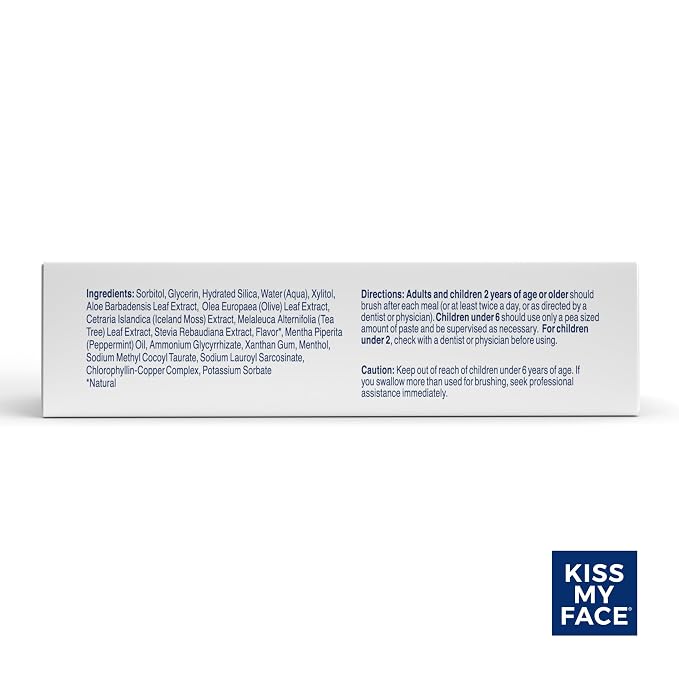 Kiss My Face Super White Toothpaste Gel, Cool Mint Flavor, Removes Plaque and Stains, Teeth Whitening Toothpaste, Fluoride Free, Vegan, 4.5 oz, 6 Pack