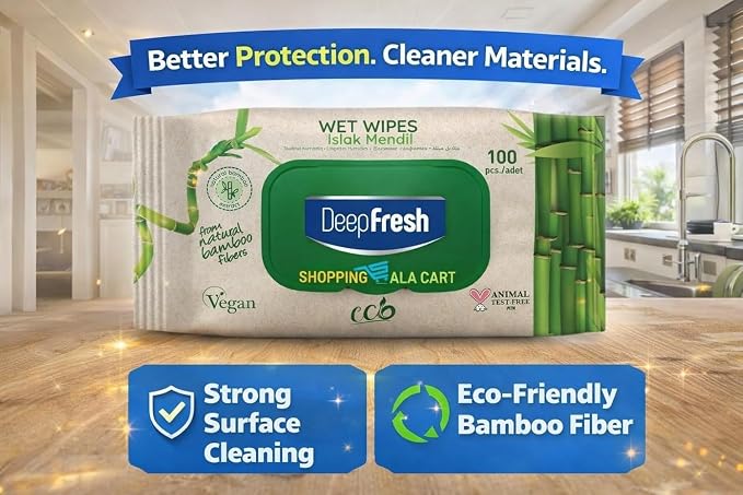 Shopping Ala Cart DeepFresh All-Purpose Surface Cleaning Wipes — 12-Pack Case (1,200 Total Wipes) — Bamboo Fiber, Durable & Lint-Free, Bleach-Free, Pop-Top Lid, Vegan