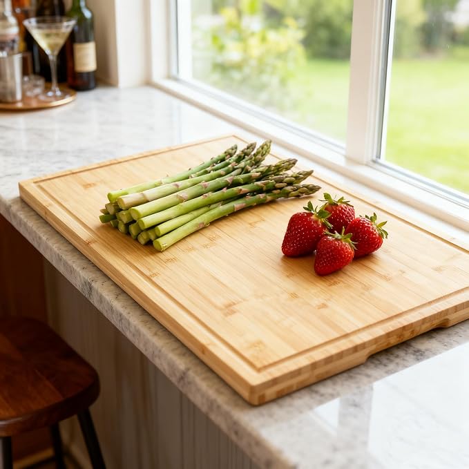 Utoplike Extra Large Cutting Board, 30x20in Butcher Block with Juice Groove | Premium Bamboo Chopping Boards, Wood Stove Top Cover, Over the Sink for Turkey, Meat, Vegetables, 1"Th
