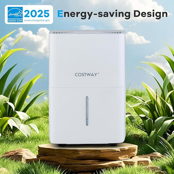 COSTWAY 65 Pints Energy Star Dehumidifier, 5000 Sq.Ft Portable Large Home Dehumidifier for Basements with 2 Modes & 3 Fan Speeds, 1.4 Gallon Tank