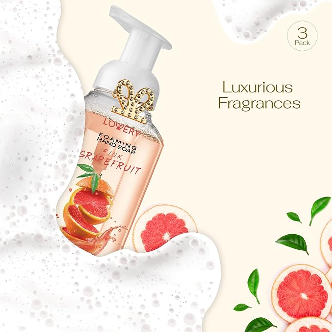 LOVERY Foaming Hand Soap-Pack of 3-Moisturizing Hand Soap with AloeVera & Essential Oils-Alcohol-Free Hand Wash in Honey Almond, PomegranatePeach, Lavender Jasmine Scent-Free Bracelet