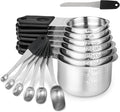Magnetic Measuring Cups & Spoons Set 14, Heavy Duty Stainless Steel Measuring Cups and Spoons Set for Baking & Cooking, BPA Free, Round Measuring Set with Leveler, Black