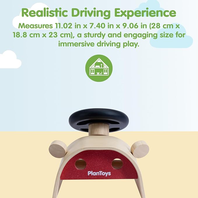 PlanToys® Wooden Driving Console Montessori Kids Pretend Play Dashboard Toy | steering wheel gear shift controls, wooden driving console, montessori pretend play dashboard, role play coordination, kids t