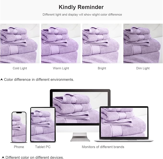 COZYART Bath Towel Set 6 PCS, Luxury Lavender 100% Turkish Cotton 650GSM | Soft Absorbent Quick Dry, OEKO‑Tex 100 Cert. Zero Twist Ring Spun Cotton, Plush Fluffy, Breathable Hotel Quality Towels Set