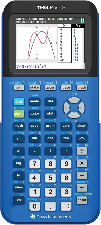 Texas Instruments TI-84 Plus CE Graphing Calculator, Bionic Blue | Color Screen, Built-in Apps, Included Software, Test-Permitted, for Math, Science and Finance | Signature Series Bundle