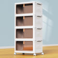 YFXCVSL 4 Tier Plastic Storage Bins with Lid 23QT, Stackable Storage Containers with Wheels, Folding Storage Boxes, Stackable Storage Bins, Organizers and Storage for Living Room,Office,Dorm