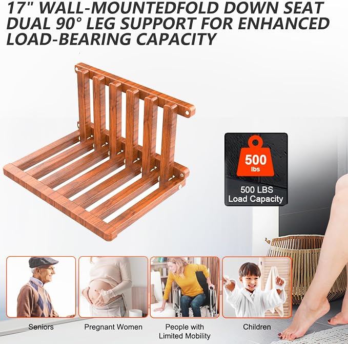 The folding stool is made of beech wood and can withstand 400 pounds. The surface is coated with white paint and polished. Used for changing shoes, showering, folding bedside table (white paint)