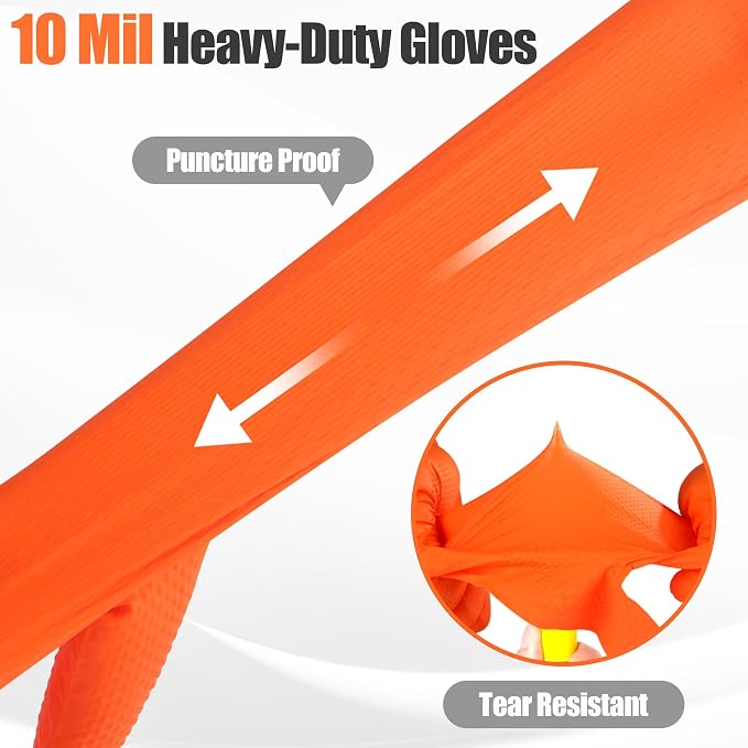TREEGO Orange 10 Mil Diamond Grip Nitrile Gloves Case, XL, 1000 Count | Latex Free, Heavy Duty Grip for Fleet Maintenance, Heavy Equipment, Utility Service & Outdoor Operations
