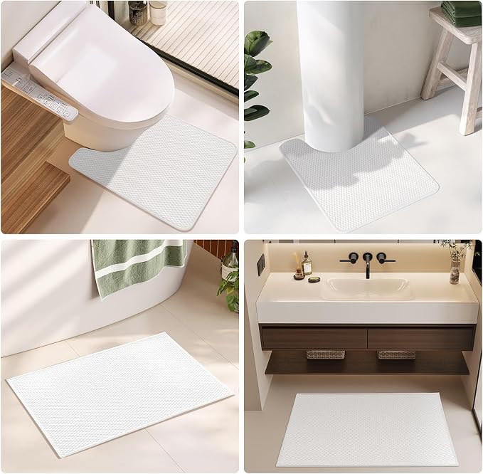 TYUU Bathroom Rugs Non Slip Washable, Super Absorbent Thin Bath Mat Quick Dry Low Pile Bathroom Rug, White 24"x36"