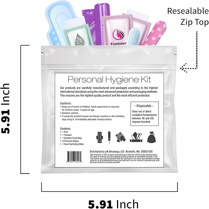 Menstrual Kit All-in-One 10 Pack | Convenience on The Go | Period Kit Pack for Travelling, Tweens & Teenager | Individually Wrapped Feminine Hygiene Product (Black Treads)