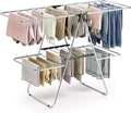 APEXCHASER Clothes Drying Rack, Foldable 2-Level Drying Rack Clothing, Stainless Steel Free-Standing Laundry Airer, with Height-Adjustable 4 Wings, Matte Black
