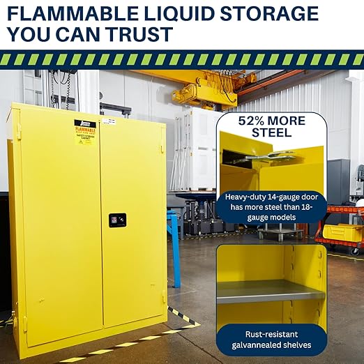 Jamco 44 Gallon Steel Flammable Safety Cabinet, Self-Closing Doors, Yellow | All-Welded Double-Wall Steel Flammable Storage Cabinet, Lockable Doors, 34"W X 18"D X 65"H, Osha & Fm Certified, Made In Usa