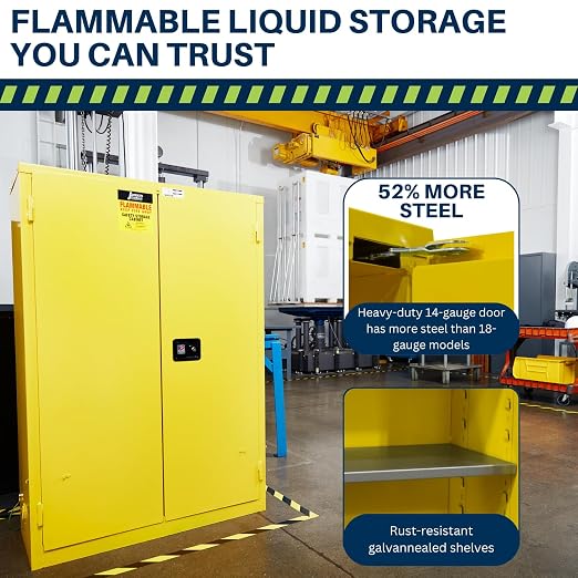 Jamco 90 Gallon Steel Flammable Safety Cabinet, Manual Doors, Yellow | All-Welded Double-Wall Steel Flammable Storage Cabinet, Lockable Doors, 43"W X 34"D X 65"H, Osha & Fm Certified, Made In Usa