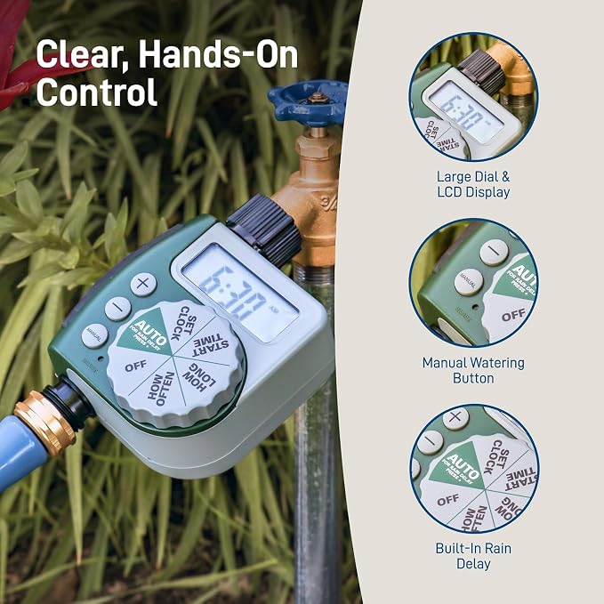 2-Pack (2 Total Timers) Orbit Programmable Digital Hose Watering Timer - 1 Outlet - Battery Powered - with LCD Screen - Built-in Rain Delay - Water-Resistant - 62061