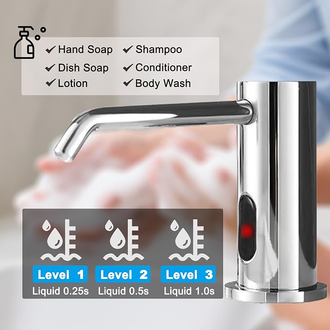 Touchless Automatic Soap Dispenser Built-in Sink Electric Soap Dispenser for Kitchen Bathroom Commercial Home Use, Infrared Sensor with 33.81oz/1000ml Bottle Pump, Chrome