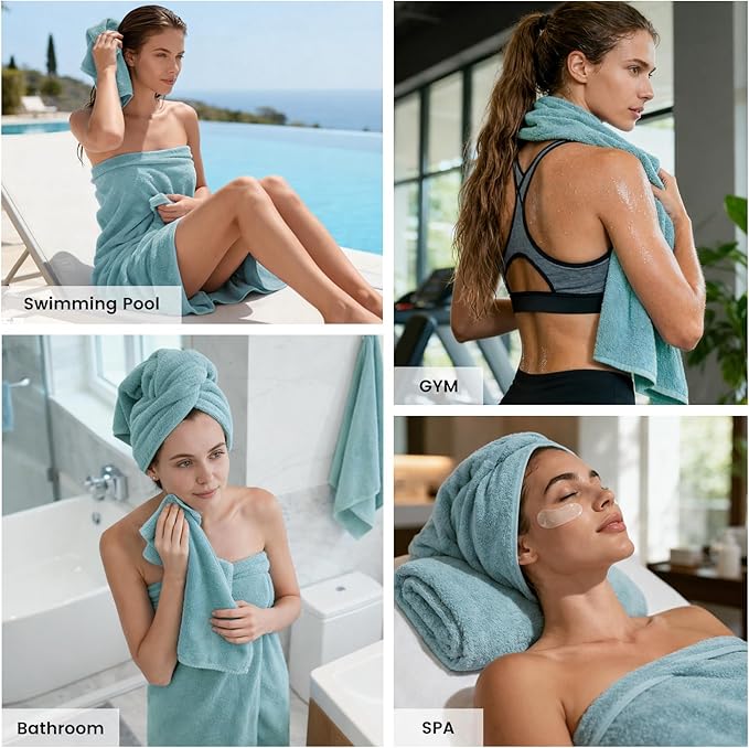 SEMAXE Bath Towel Set, 8 Piece Towel Set for Bathroom, Quick Dry Cotton Towels with Hanging Loops, Easy Care, Blue