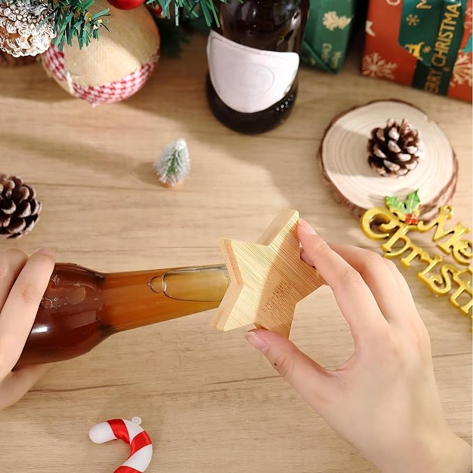 Vesici 24 Pcs Magnetic Bottle Opener 2.5in DIY Bamboo 4th of July Star Shape Beer Openers Wooden Fridge Magnet Refrigerator 250th Anniversary for Beer Lover Wedding Guest Party Favors Gift 2026