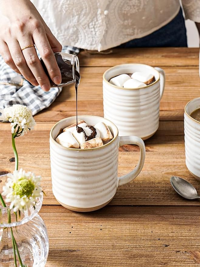 LE TAUCI Coffee Mugs 18 oz,Ceramic Mug Set, Coffee Cups for Latte, Hot Tea, Cappuccino, Mocha, Cocoa, Dishwasher Safe, Suit For Housewarming Wedding- 3.8 inch, Set of 4, Arctic White