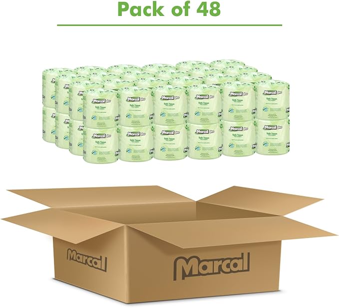Marcal Pro Toilet Paper 100% Recycled - 2 Ply, White Bath Tissue, 242 Sheets Per Roll - 48 Individually Wrapped Rolls Per Case Green Seal Certified Toilet Paper 03001