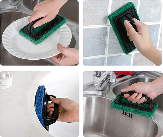 24Pcs. Home All-Purpose Non-Scratch Cleaning Scrub Brush Pad Come with Handle. This Cleaning Scrub Brush Perfect for Your Bathroom, Kitchen and Laundry Room Use for All-Purpose Scrubbing