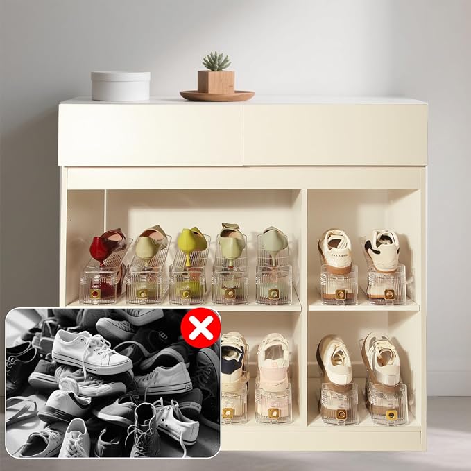 24 Pack Shoe Slots Organizer, Shoe Stackers Organizer for Closet Adjustable Shoe Holder Space Saver 50% Shoes Racks for Closet Organization