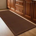 IM HOME Waffle Bath Mat Brown 4'x2', Boho Woven Modern Bath Mat Rugs, Absorbent Non Slip Bathroom Rugs, Soft Washable Bath Rugs with Tassels for Bathroom, Bedroom, Kitchen, Shower, Tub