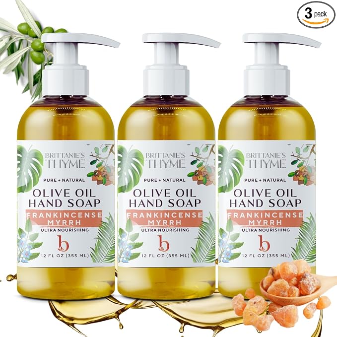 Brittanie’s Pure Castile Liquid Soap Refill, Frankincense, 12 Ounce 3 Pack | Dish Soap, Hair & Body, Home, Gentle and Pure, Made with Natural Luxurious Oils, Vegan & Gluten Free Non-GMO