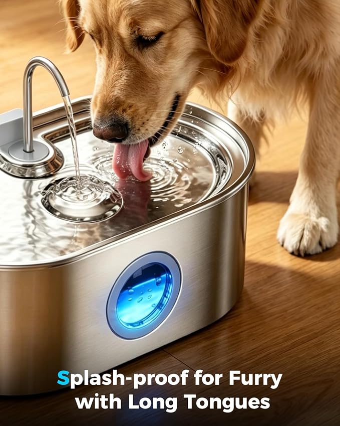 4.2Gal Extra Large Dog Water Fountain, 16L Stainless Steel Pet Water Fountain for Large Dogs, No Spill Dog Water Bowl Dispenser with Deeper Wider Bowl, 68-Cup Water Tank for Multi-Pet