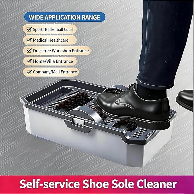 Car Washing Shoe Sole Cleaner Machine with 3 Scrub Brushes & 1 Absorbent Drying Mat, Detachable Boot Scrubber for Mud, Dirt, Workshop, Commercial Entrances, Por