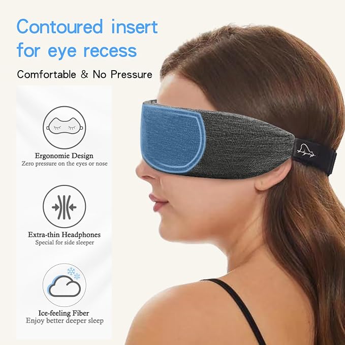 ALASKA BEAR Headphone Cotton Headband Bluetooth 5.2 HD Stereo Noise Reduction Eye Contour Built-in Cotton Sleep Mask with Thin Speakers Wireless Audio Sound Sports Headgear(Cool Gray)