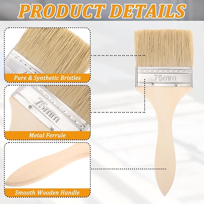 120PCS Chip Brushes 3 Inch Bulk Chip Paint Brushes Bulk Paint Brushes Wooden Stain Brushes Flat Art Applicators for Paint, Glues, Varnish, Art and Crafts Supplies