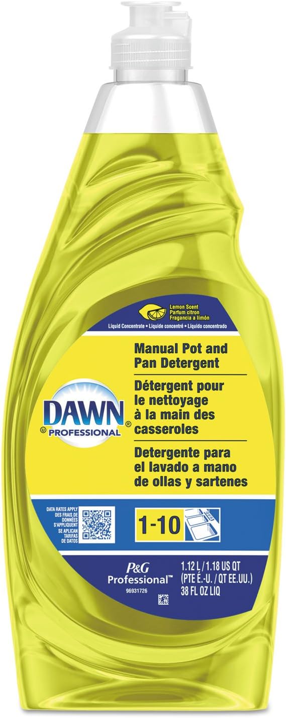 Dawn Professional 45113 Manual Pot & Pan Dish Detergent, Lemon, 38 Oz Bottle, 8/carton