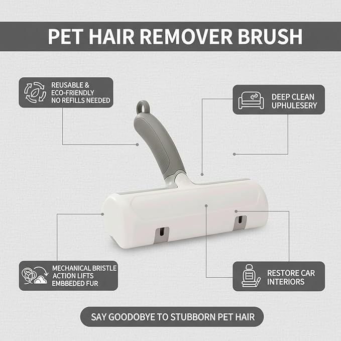 Reusable Pet Hair Remover Brush for Furniture, Carpet & Car Seats - Mechanical Lint Removal Tool with Durable PP Handle (1 Pack)