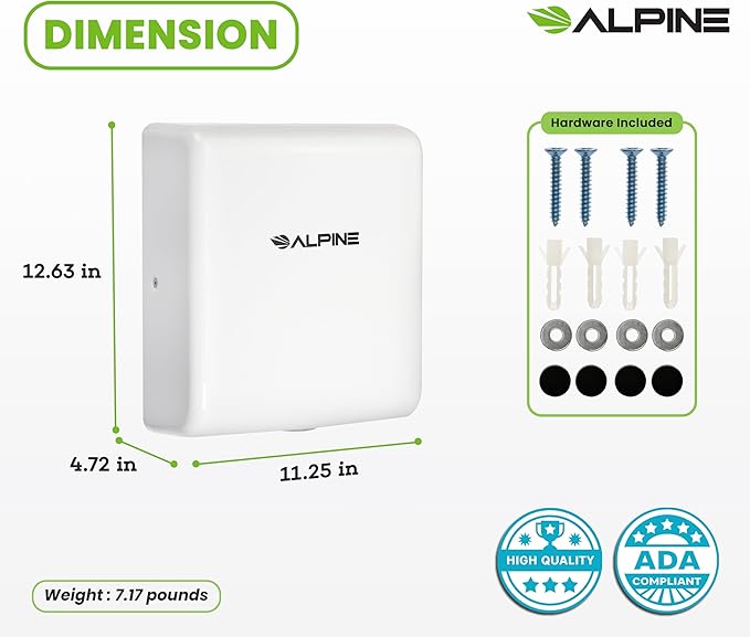 Alpine Commercial Hand Dryer with HEPA Filter, 8 Seconds Extreme Speed Electric Hand Dryer for Home Bathroom/Restaurant with Heat & Speed Control - ADA Compliant (120V White)