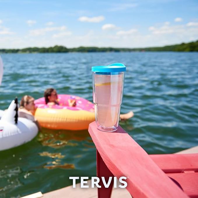 Tervis Clear & Colorful Tabletop Made in USA Double Walled Insulated Tumbler Travel Cup Keeps Drinks Cold & Hot, 24oz, Quartz | Made in USA, Double-wall Insulated, Shatterproof, BPA-Free, Dishwasher Safe, Fits Most Cupholders, Gifts under $25