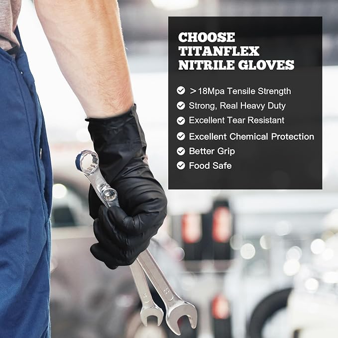 TitanFlex Disposable Nitrile Exam Gloves - 6-mil, Black, Medium 1000-ct Box, Heavy Duty, Latex Free, Food Safe for Cooking & Food Prep