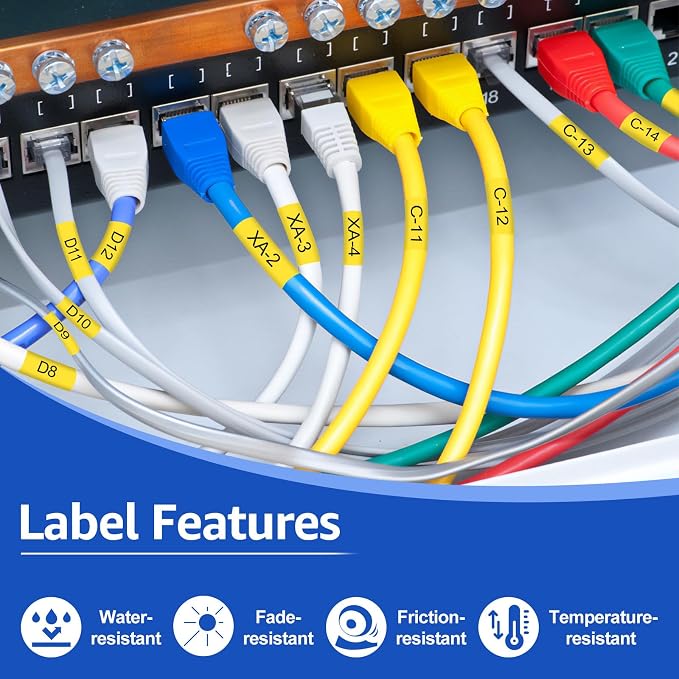 NineLeaf 8 Pack Compatible Labels Tape Replacement for Dymo 1805444 1 inch Black on Yellow Heat Shrink Tube Labels 24mm x 1.5m for Wires and Cables Use in Rhino 6000 6500 Label Maker