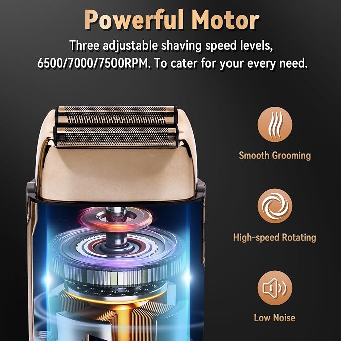 Ufree Foil Shaver for Men, Electric Razor, Face Shaver | Handles 1–2 mm Stubble, 3-Speed Motor for Coarse Thick Hair, Works on Face and Head, Type-C LED Display, Replaceable Foil