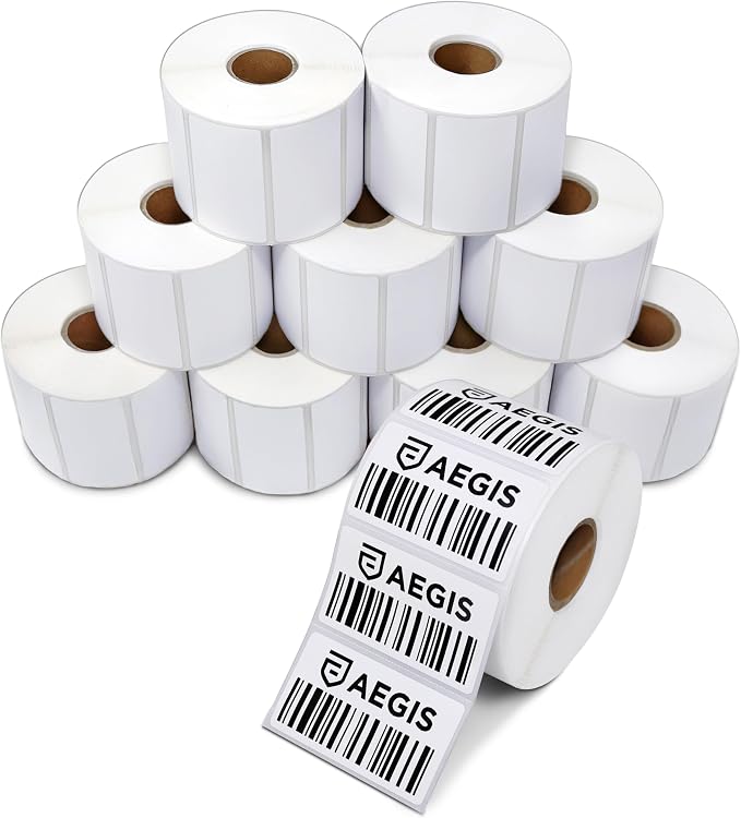 Aegis Adhesives - 2.5" X 1.5" Direct Thermal Labels (10800 Count, 12 Rolls) - UPC Barcode Shipping Labels, FNSKU SKU Stickers, Thermal Sticker Paper Roll - Compatible with Zebra and Rollo Printers