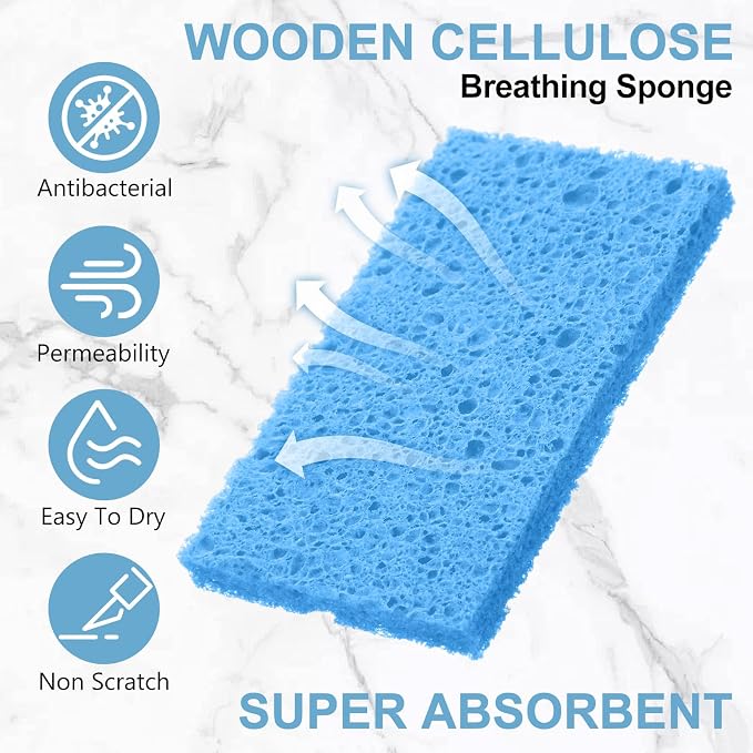 Zhengmy 100 Pieces Sponges Bulk Sponges Kitchen Compressed Sponge Natural Dish Sponge Compressed Wood Pulp Cleaning Without Scratching for Kitchen Bathroom, 3.9 x 2.4 x 0.12 Inch (Blue)
