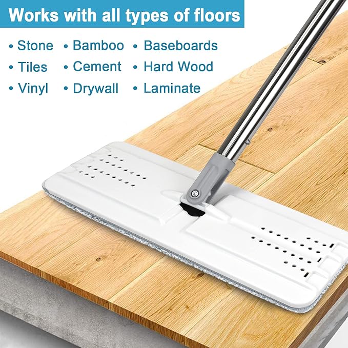 BOSHENG Mop and Bucket with Wringer Set, Hands Free Flat Floor Mop and Bucket, 8 Washable Microfiber Pads Included, Wet and Dry Use, Home Floor Cleaning System for All Floor Types and Windows