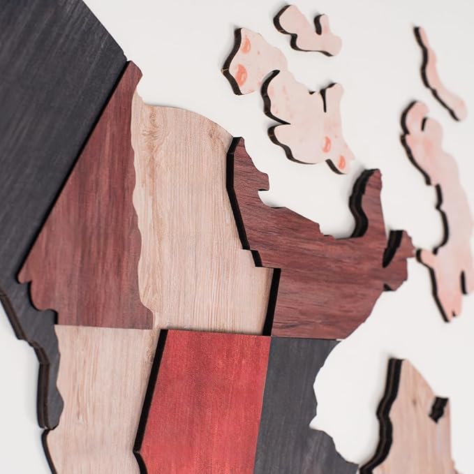 ENJOY THE WOOD Colored World Map Wood Wall Art - 3D Wall Art Home Decor - Wooden Travel Map Housewarming Gift Idea - World Map Decorations for Home (Cliff, 2XL)