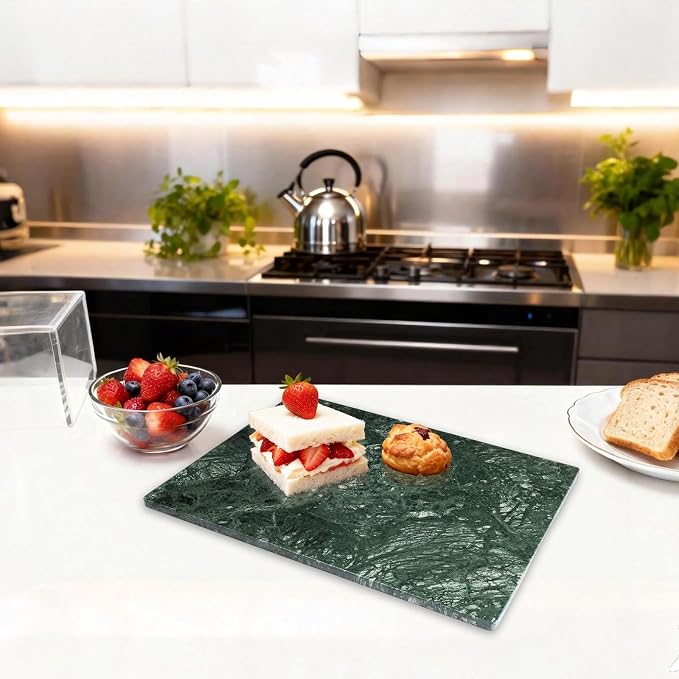 Marble Cutting Board for Kitchen 16×12 Inch green | Natural stone, 0.59" thick, non-slip feet, stay cool for dough/butter, ideal for pastry, cheese, charcuterie, pizza, bread