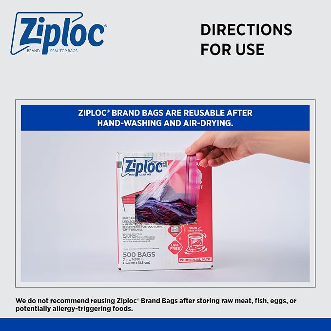 SC Johnson Professional, Ziploc Storage Bags, For Food Organization and Storage, Double Zipper Seal, Easy-Open Tabs Quart, 500 Count