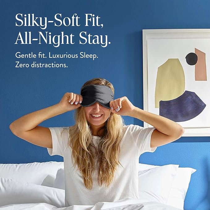 Brooklinen Silk Eye Mask for Sleeping – Carbon Grey, 100% Mulberry Silk Sleep Mask with Soft Elastic Strap, Machine Washable, Breathable & Cool-to-the-Touch – Ideal for Sleeping & Traveling