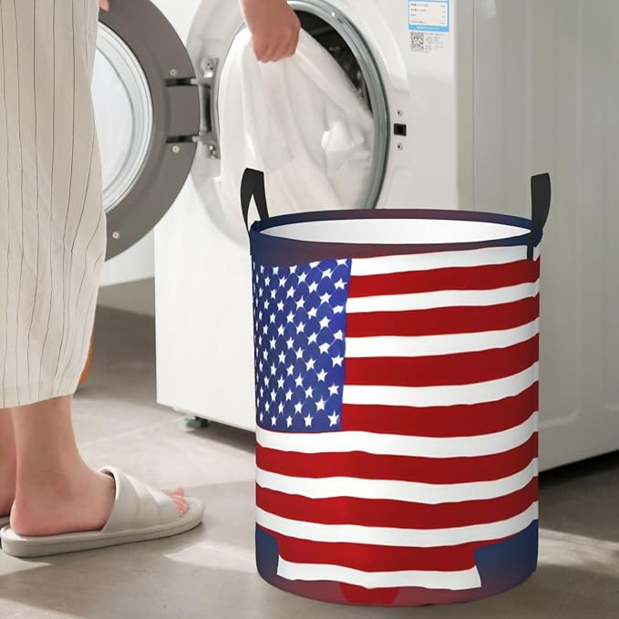 American Flag Baseball Large Foldable Laundry Basket Hamper,Storage Basket Bin With Handles,For Bathroom,College