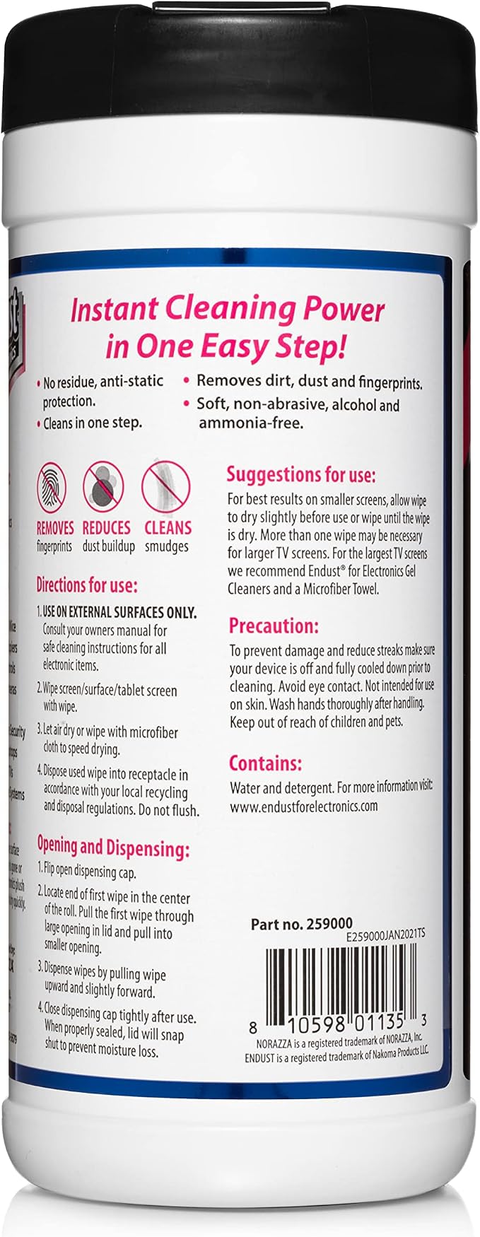 Endust For Electronics; Multi-Surface, Anti-Static, Electronics Cleaning Wipes; Alcohol & Ammonia Free; 6 Pack of 70 Wipes per Container; 420 Wipes (259000P6)
