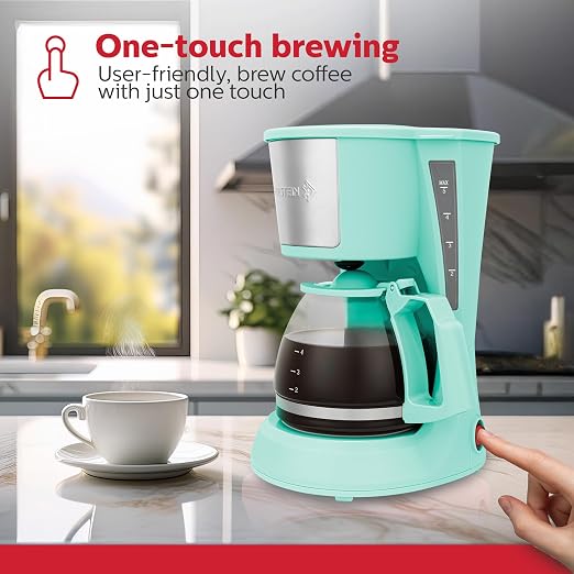Holstein Housewares HH-0914701I 5-Cup Coffee Maker, Mint, 9.8x10x5.7