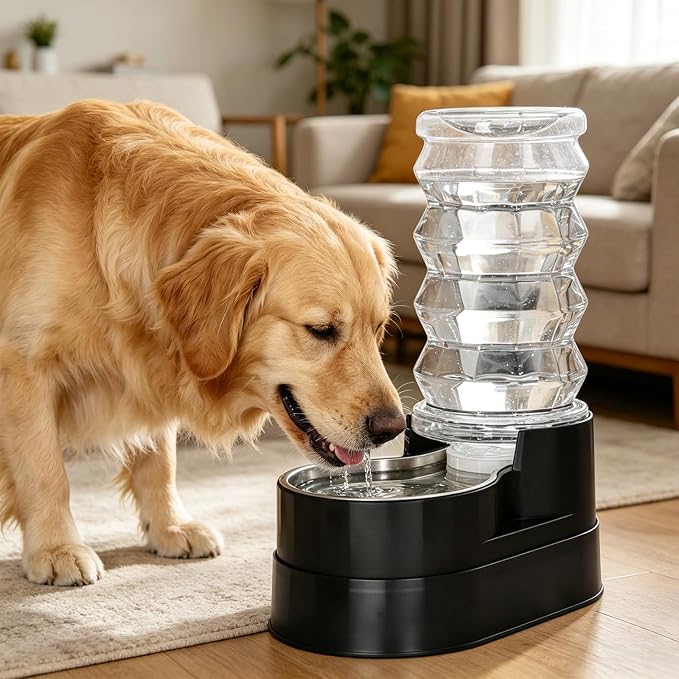 RIZZARI 8L Elevated Dog Water Dispenser: Large Dogs Senior Pets Filtered | Comfortable Drinking Position / Anti Splash Base / Stainless Steel Bowl / Easy Cleaning / Dishwasher Safe/Multi Pet Homes