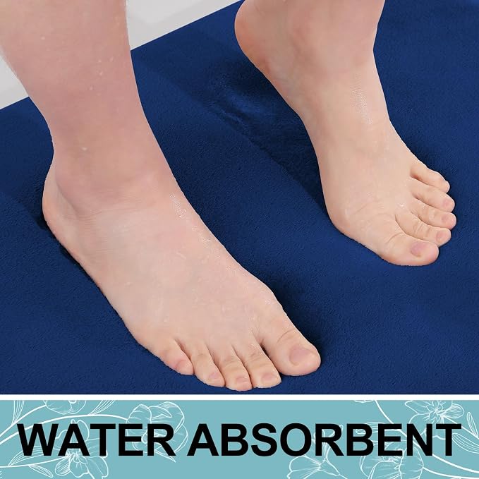 Smiry Memory Foam Bath Mat 47x32, Extra Soft and Absorbent Bathroom Mats, Non Slip Washable Carpet for Floor, Shower and Tub, Navy Blue